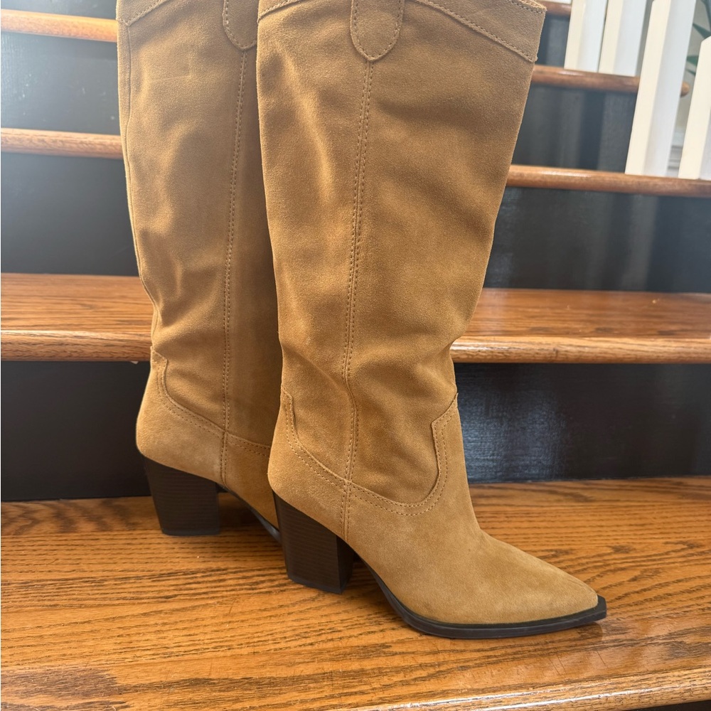 Mango Tan Suede Heeled Boots nwot - Picture 2 of 11